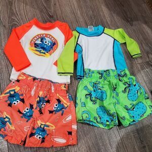 Boys Baby Swim Sets Size 12-18M Kids Swim Set - Orange and Green 2 Pieces